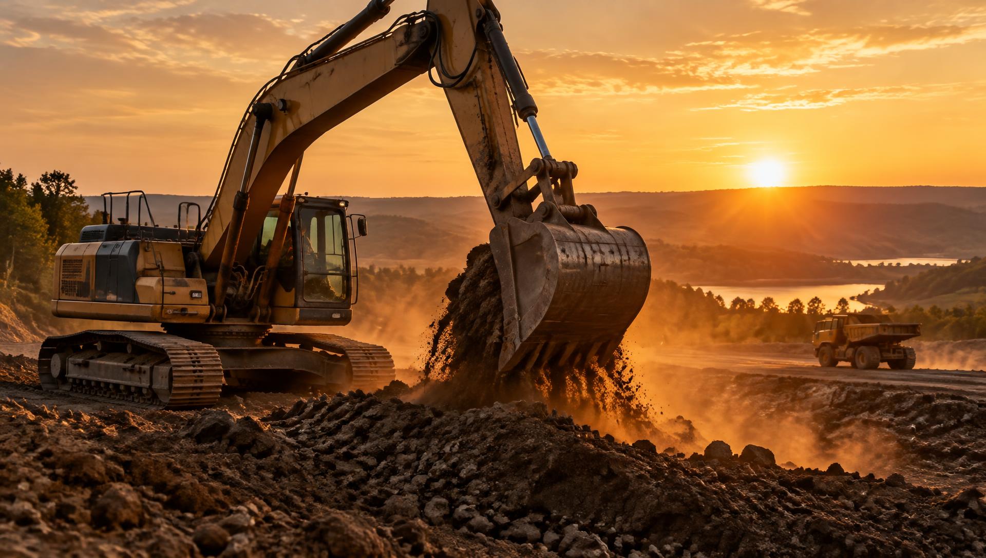 Excavator moving earth on a construction site